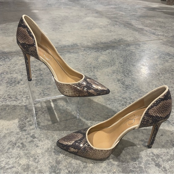 JESSICA SIMPSON- SZ 7 Snake Print Sequined Pumps - Picture 2 of 7